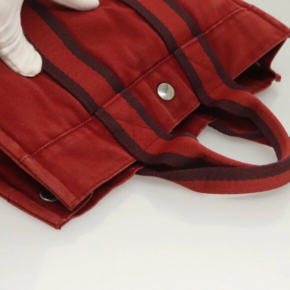 HERMES Fourre Tout PM Hand Bag Canvas Red Navy Auth bs27030 - Picture 16 of 16